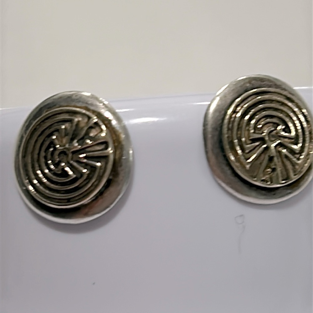 Native American Navajo 14k and Silver Man in the Maze Earrings